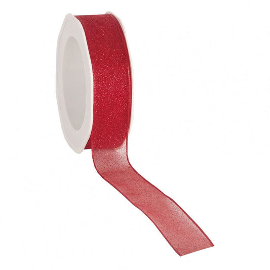 Cadeaulint Glitter Organza Rood - Kadopapier.net