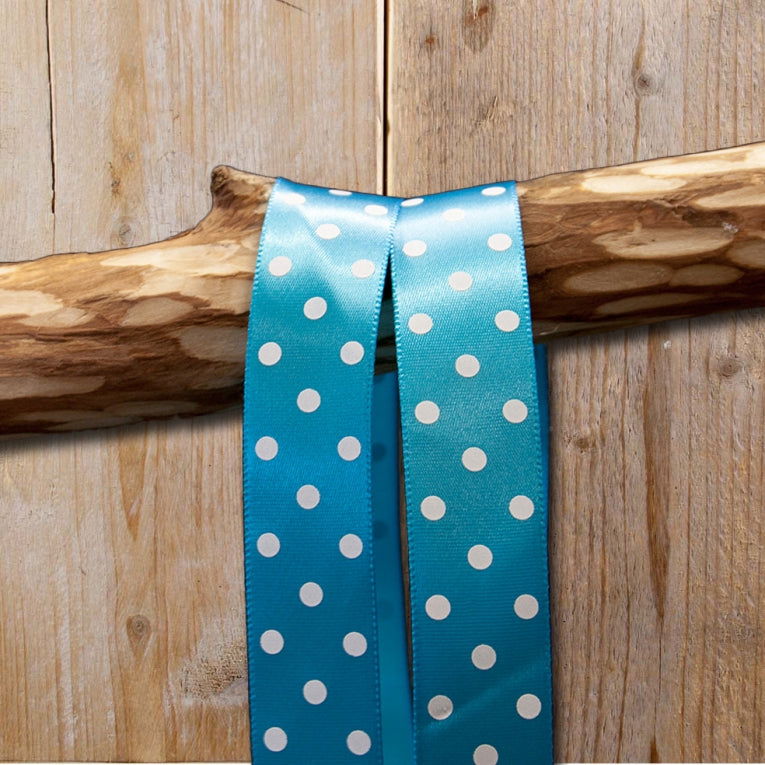 Satijnlint polkadots Turquoise - Kadopapier.net