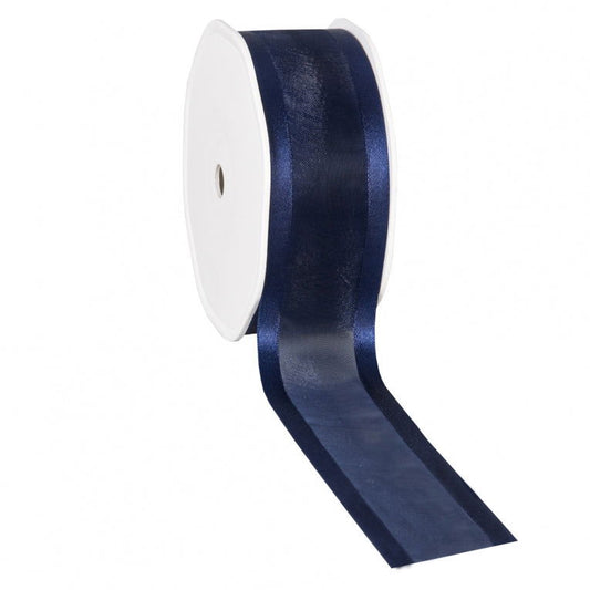 Satin edge Organzalint Donkerblauw - Kadopapier.net